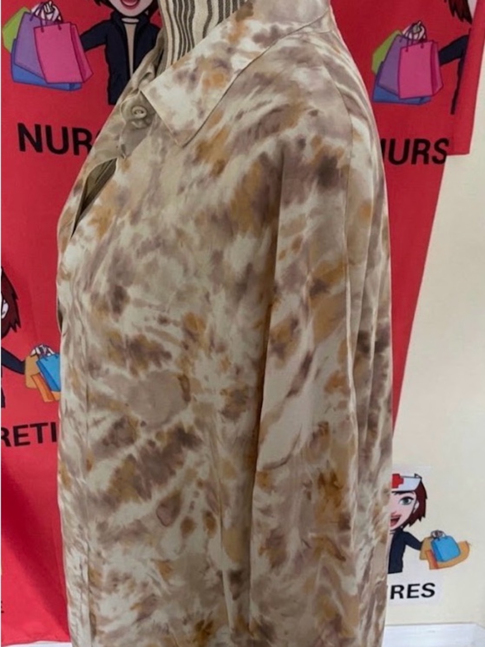 Johnny Was Calme tie -Dye Button Front Oversized Shirt - Neutral Tones Med/Xl